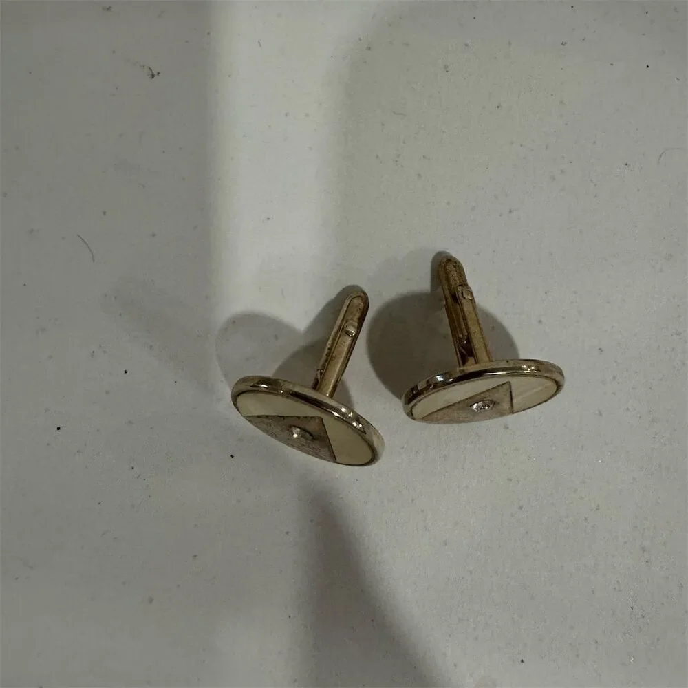 Vintage Swank Geometric Gold Tone Cufflinks w/ Mother of Pearl Inlay